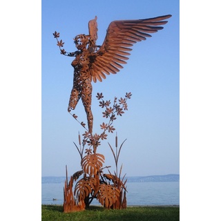 Casa Padrino Luxus Deko Skulptur Engel Rost 200 x 145 x H. 370 cm - Riesige Stahl Skulptur - Riesige Garten Deko Figur - Garten Skulpturen - Metall Skulpturen