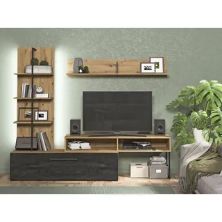 Home Affaire Wohnwand HOME AFFAIRE "Evora", braun (artisan eiche, carbon), B:205,5cm H:173cm T:41,5cm, Holzwerkstoff, Kastenmöbel-Sets, Wohnwand