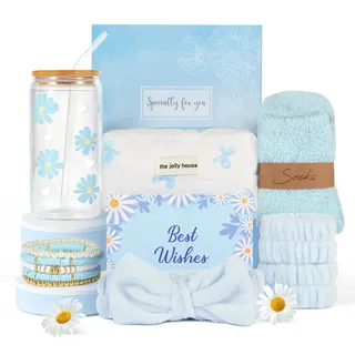 Geschenke für Mädchen Teenager 9 10 11 12 13 14 15 Jahre, Geburtstag Geschenk Mädchen Alter 8-16 Glasbecher, Trinkglas mit Strohhalm und Deckel,Kosmetiktasche Socken Haarband Armband Waschband Frauen