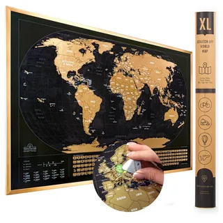Travelization XL Weltkarte zum Rubbeln mit Flaggen – 36 x 24 Einfach zu rahmendes Rubbel-Weltkarten-Wandkunstposter mit US-Staaten und Flaggen – Deluxe-Weltkarte zum Rubbeln