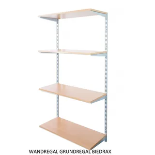 Wandregal - Grundregal 50 x 60 x 150 cm, Farbe silber - 4 Fachboden Buche
