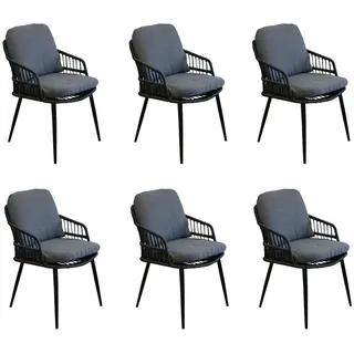 Isabel Gartenstühle Rope 6er Set - Schwarz - mit Armlehnen & Rückenlehne - Inkl. Sitz- und Rückenkissen - Aluminium Bein - Skandinavisches Design