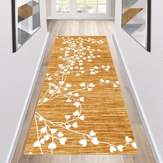 Teppich Läufer Flur rutschfest waschbar Teppichläufer Lang 80x260cm Gelb/orange Kücheteppich Küchenläufer Meterware Korridor Tepiche Esszimmer Schlafzimmer Wohnzimmer Schmutzfangmatte Breit 40-140cm