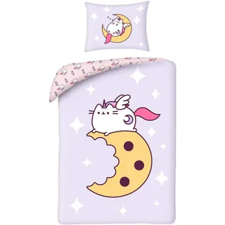 Wisam Pusheen Einhorn Keks Mond Mikrofaser Rosa/Weiß 140 x 200 cm + 70 x 90 cm
