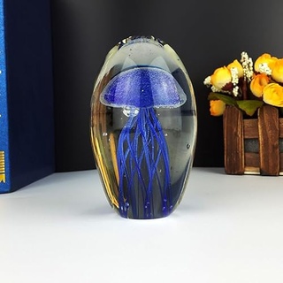 HXSCOO Miniatur-3D-Quallen-Kristallfiguren, Modell, Glas, Briefbeschwerer, Kunst, Ozean, Geschenk, handgefertigtes Kunsthandwerk, Fengshui-Wohnkultur (Color : Blue, Size : Jellyfish Figurines)