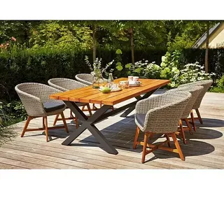 Sunfun Pauline Gartenmöbel-Set  (7 -tlg., Robinie/Polyrattan/Akazie, Naturbraun/Bambus Grey)
