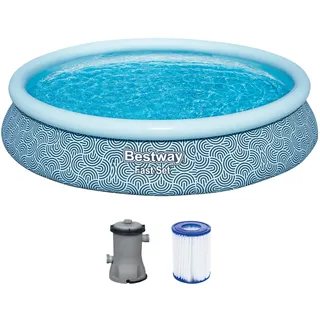 BESTWAY Fast Set Aufstellpool ⌀ 457 x 84 cm Grafisches Liniendesign inkl. Filterpumpe