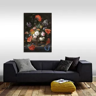 Leinwandbild ART FOR THE HOME "Rijksmuseum, Albert Mignon", bunt (farbe bild(er): mehrfarbig), B:70cm H:70cm T:3cm, Bilder, Leinwandbild, Stillleben Blumen Uhr 100 x 70 cm