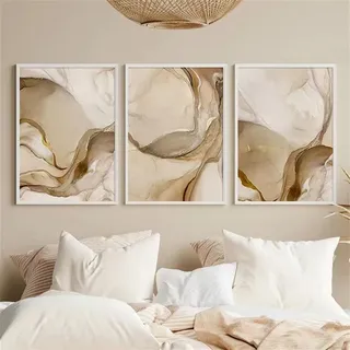 WUHBCZ 3Er-Set - Abstraktes Beige Braun Gold Marmor Poster Leinwandbild Druck Bilder Wandkunst Wohnzimmer Inneneinrichtung Home-Office-Dekoration-40X50Cm/(16X20 Zoll) Ohne Rahmen
