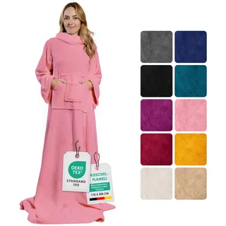 heimtexland ® Ärmeldecke TV Kuscheldecke mit Ärmeln Taschen Fußsack Super Soft Flanell tragbare Decke Ganzkörperdecke Typ870 Rosa 200x170 cm