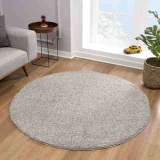 Impression Teppich Rund - Perfect Teppiche fürs Wohnzimmer, Flur, Schlafzimmer, Kinderzimmer, Babyzimmer - Hochwertiger Öko-Tex Zertifizierter Flächenteppich - Solid Color Hellgrau - 150 cm Rund