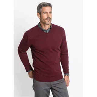 Strickpullover BONPRIX "Feinstrickpullover in Regular Fit", Herren, Gr. 52/54 (L), rot (ahornrot), Strick, Obermaterial: 70% Baumwolle, 30% Polyamid, unifarben, regular fit hüftlang, V-Ausschnitt, Strickbündchen, Pullover Strickpullover, aus Feinstrickmaterial, mit V-Ausschnitt, Regular Fit