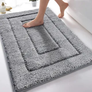 DUNSOO Badezimmerteppich, Badematte rutschfest Waschbar, Weiche Badteppich Wasserabsorbierend Mikrofaser Badvorleger für Dusche,Badewanne und Toilette - Grau