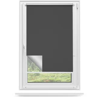 Rettika Verdunkelungsrollo ohne Bohren, für Fenster, Breite 65 cm, Höhe 120 cm, Graphit Farbe, Klemmfix Montage, Jalousien Fenster, Fenster rollos für innen, Klemmrollo