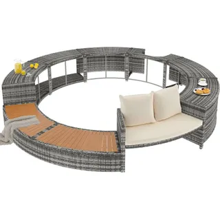 Garten-Lounge-Set 283x203x55 cm Runde Couch Gartenmoebel-Set Eisen/PE-Rattan/Akazienholz Grau Lounge-Set Whirlpool Pool Verstellbaren - Grau