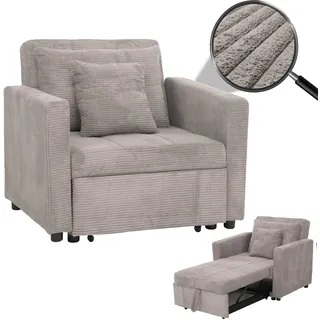 MCW Schlafsessel MCW-L90 Cord 200 x 100 x 70 cm Grau mit Schlaffunktion
