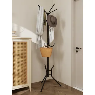 Trintion Free Standing Coat Stand Metallischer Loft Garderobenständer Moderner Baumförmiger Jackenständer 182 cm Höhe 14 Haken für Flur Schlafzimmer Büro Schwarz