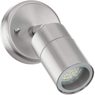 EGLO LED Außen-Wandlampe Robledo, 1 flammige Außenleuchte, Wandspot aus Edelstahl in Silber und Glas, GU10 Fassung, IP44