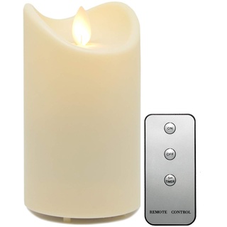 Tronje LED Outdoor Kerze - 13cm Stumpenkerze Creme-Weiß mit Timer u. Fernbedienung - bewegliche Flamme - IP44 UV Hitzebeständig