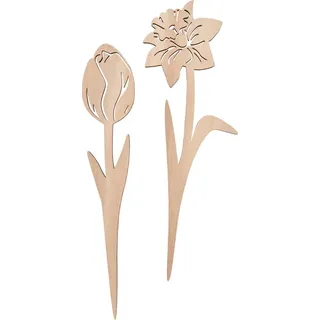 VBS Gartenstecker Holz-Stecker Blumen Tulpe und Narzisse 2 Stück beige