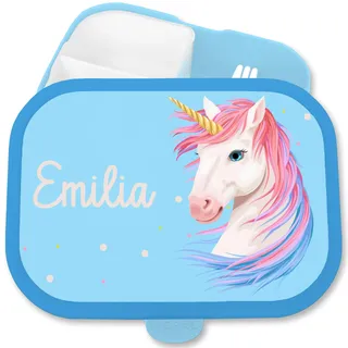 Shirtracer Mepal Brotdose Kinder personalisiert Einhorn Unicorn Name | Blau, 750 ml, Fabelwesen, Fantasy, mit Fächern, Schule, spülmaschinenfest, Vesperbox, Einschulung, Snackbox