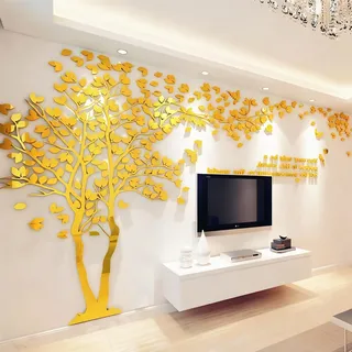 Wandtattoo Baum 3D DIY Wall Stickers Wandaufkleber Wandtattoo Wohnzimmer Schlafzimmer Family Wandsticker für Treppen Halle (Gold Links,XL-400 * 200cm)