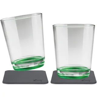 silwy® rutschfeste, bruchsichere Magnet-Trinkbecher (2er Set) in der Farbe Sour Green inkl. zwei Metall-Nano-Gel-Pads für standsicheres Platzieren - perfekt für Camping und Boating