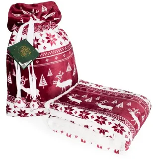 texpot Tagesdecke Kuscheldecke 150x200 als Geschenk im Sack Weihnachten rot