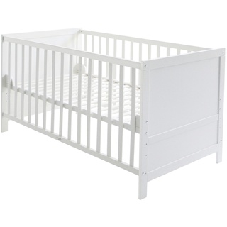 Kombi-Kinderbett, ca. 70 x 140 cm, weiß, 3-fach verstellbar, Schlupfstäbe, umbaubar zum Juniorbett