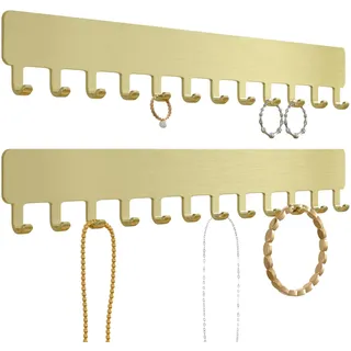 Josmimic Kettenhalter Schmuckaufbewahrung Wand - Robuster Schmuck Organizer für Halsketten, Armbänder und Ohrringe - Platzsparende Lösung, Einfache Klebemontage, Metall, Gold