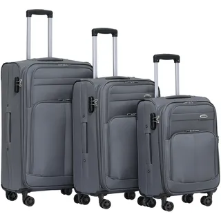 BEIBYE Leichter Stoffkoffer Kofferset Trolley Außentaschen Dehungsfuge mehr Stauraum mit Zahlenschloss (Grau, Set)