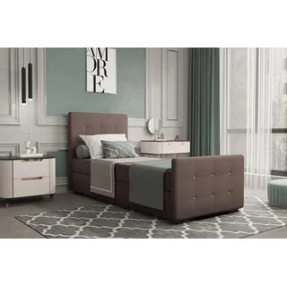 Boxspringbett Gästebett MARKOS 100x220cm Bettkasten Seite Links Stoff Braun - Braun