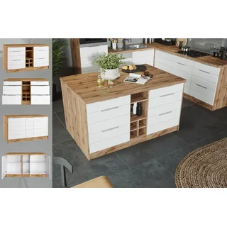 KOCHSTATION Kücheninsel KS-Luhe, Breite 153 cm, mit Flaschenregal, MDF-Fronten, Arbeitsplatte 38mm stark weiß