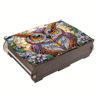 CXINLky Diamond Art Painting Aufbewahrungsbox, Diamond Art Painting Große Kapazität Box, DIY Mandala Schmuckkästchen Aufbewahrungsbox Holz Organizer Geschenkbox-08-Eule