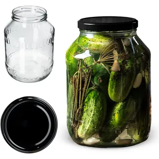 KADAX Einmachgläser 2,5L mit TO100 Schraubdeckel, Einmachglas zum Einlegen, Konservengläser, Sturzglas, Vorratsglas, große Gurkenglas, Konservenglas (Schwarz Deckel)