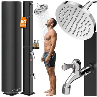 Casaria Solardusche, Solardusche 60 Liter UV-beständig Seifen Ablage 105GSM Schutzhaube schwarz 23 cm x 216 cm
