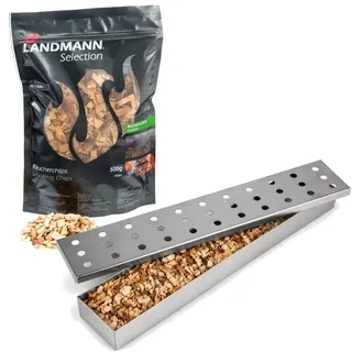 Landmann Räucherbox Edelstahl + Räucherchips Wachholder Smoker Box BBQ Grill