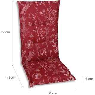 GO-DE Hochlehner-Auflage 50 cm x 120 cm x 6 cm, rot, Blumen/Stengel rot