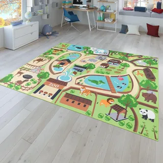 TT Home Kinder-Teppich, Spiel-Teppich Für Kinderzimmer, Zoo Mit Tiger, Bär, Bunt, Größe:200x290 cm