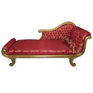 Casa Padrino Barock Chaiselongue Modell Bordeaux Musterstoff / Gold Recamiere Liege Wohnzimmer Möbel