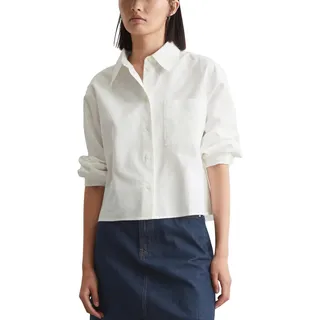 Marc O'Polo Denim Damen Oxford-Bluse aus Bio-Baumwolle Cropped, Weiß (Silky White), L - L