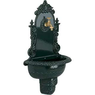 Relaxdays XL Wandbrunnen antik, mit Wasserhahn, nostalgisch, grün | Waschbecken Garten, Aluguss, HBT 75 x 44 x 22 cm