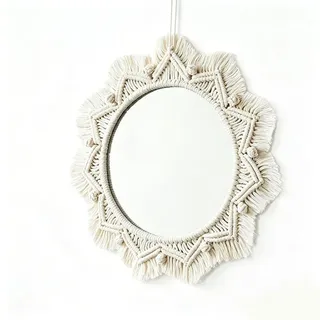 Omgoods – Wandspiegel aus Makramee – 40 cm, runder Boho-Nachbildung