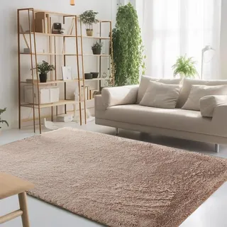 STGAO Hochflor Teppich 180 x 230 cm Waschbar Rechteckiger Teppich Felloptik für Zimmer Home Dekor, Beige