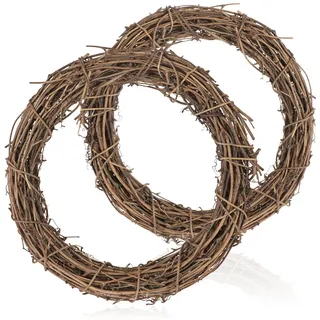 com-four® 2X DIY Deko Holz-Kranz zum basteln, Kranz aus Rattan