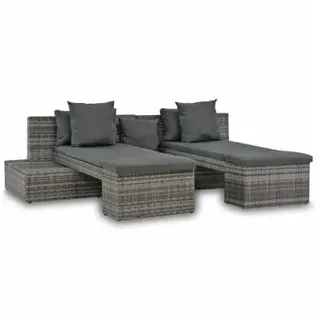 vidaXL Polyrattan Lounge-Set mit Kissen 4-tlg. grau
