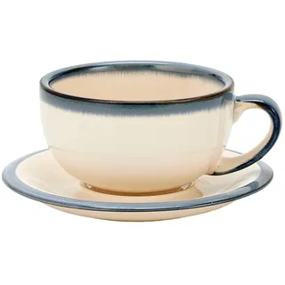 Coffeezone Cappuccino-Barista-Tasse mit Untertasse, Keramik, Vintage-Design, 340 ml, Beige