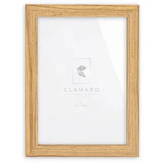 CLAMARO Bilderrahmen Collage, eckig, MDF Holz, Eiche Catania, 50 x 75 cm | Handgefertigt in Deutschland, Profilbreite 30 mm, inkl. Rückwand und Zackenaufhänger, für Hoch- und Querformat, Acrylglas