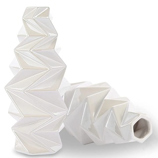 iRonrain 30,5 cm Weiße, Moderne Keramikvase, Kunstdekoration, Ornament, Marmor, Hochglänzend, Geometrische Moderne Vasen, Figur für Heimdekoration, Büro, Tischdekoration, Dekorationen, Blumenvase.