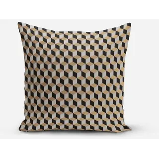 SCHÖNER LEBEN. Dekokissen SCHÖNER LEBEN. Kissenhülle Jacquard 3D Würfel schwarz gold ecru schwarz quadratisch | 80 cm x 80 cm